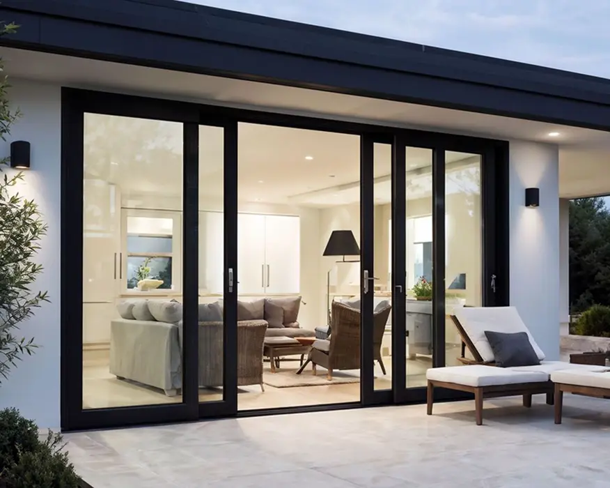 Residential telescopic sliding doors with aluminum frame