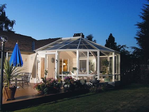 Modern home with sunroom enclosure
